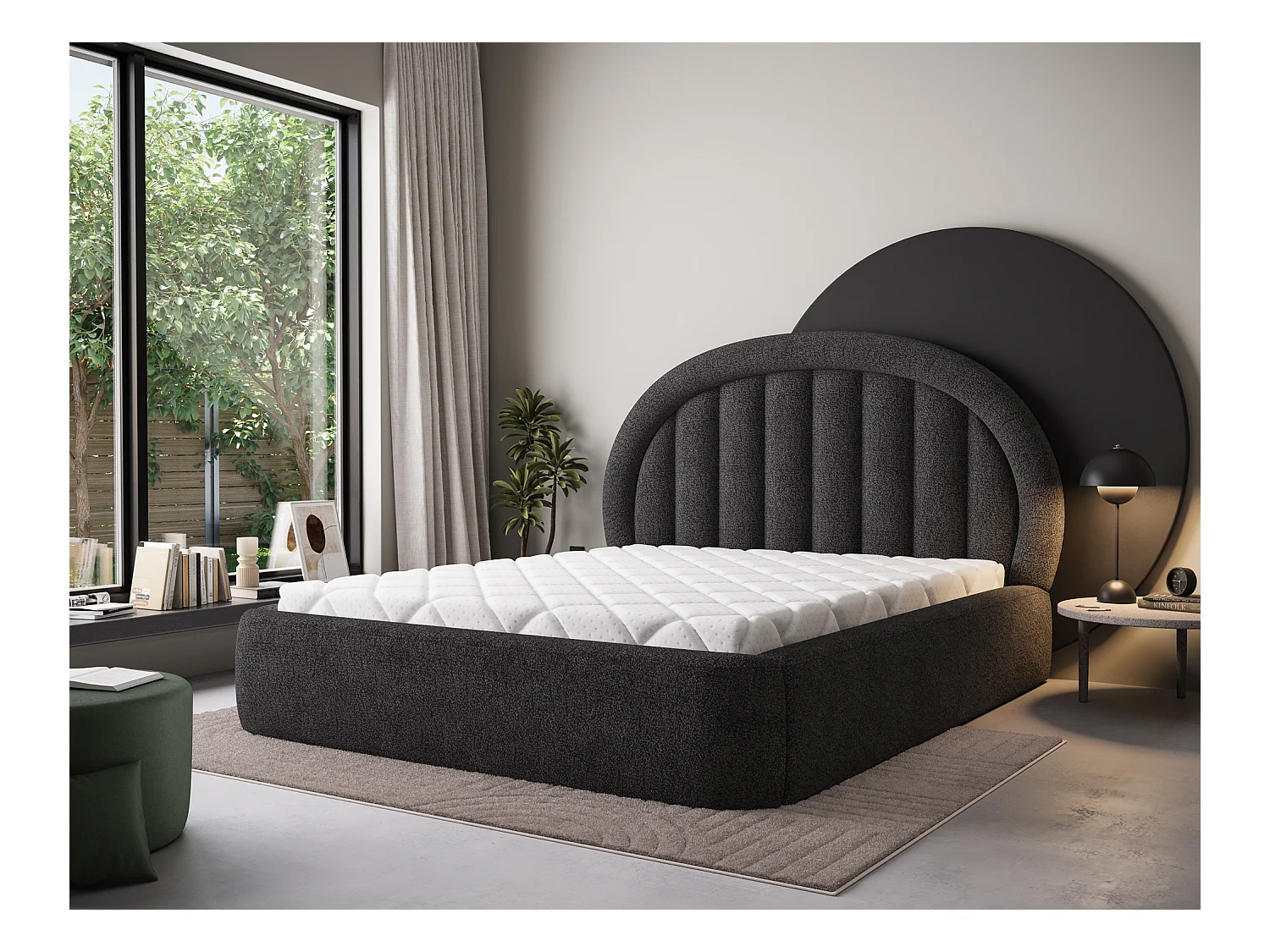 Letto Pella/180x200/rete a doghe/rivestimento in tessuto/Nero