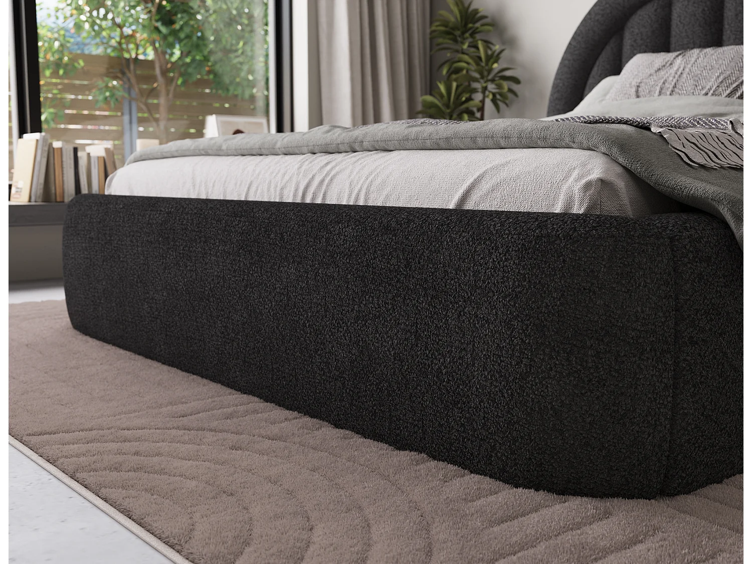 Letto Pella/180x200/rete a doghe/rivestimento in tessuto/Nero