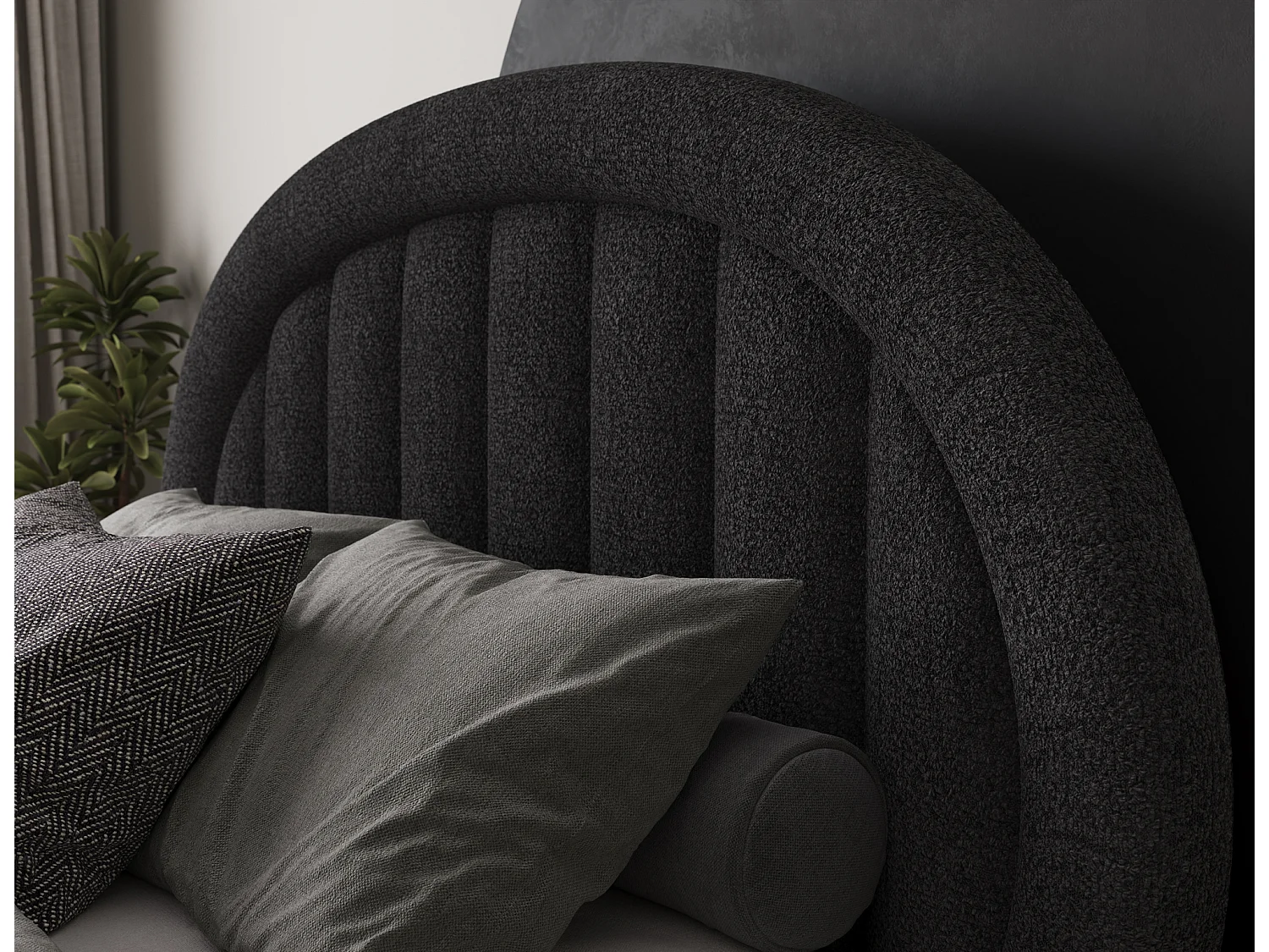 Letto Pella/180x200/rete a doghe/rivestimento in tessuto/Nero