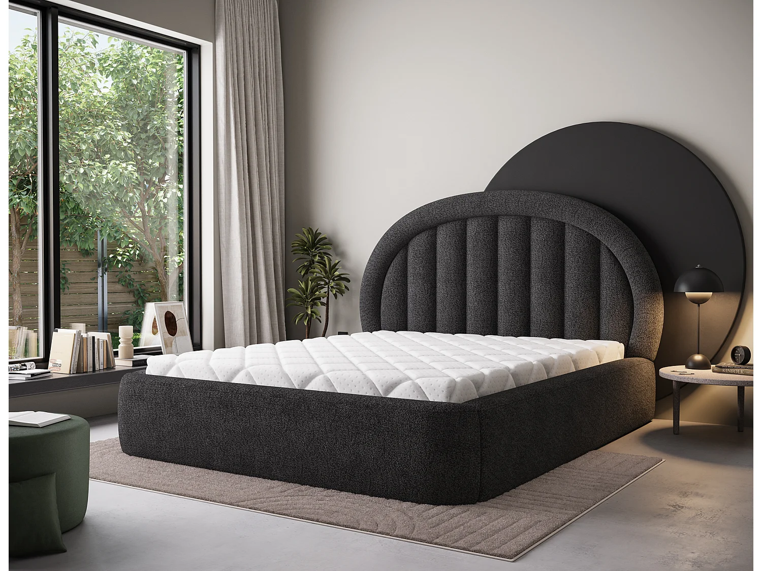 Letto Pella/180x200/rete a doghe/rivestimento in tessuto/Nero