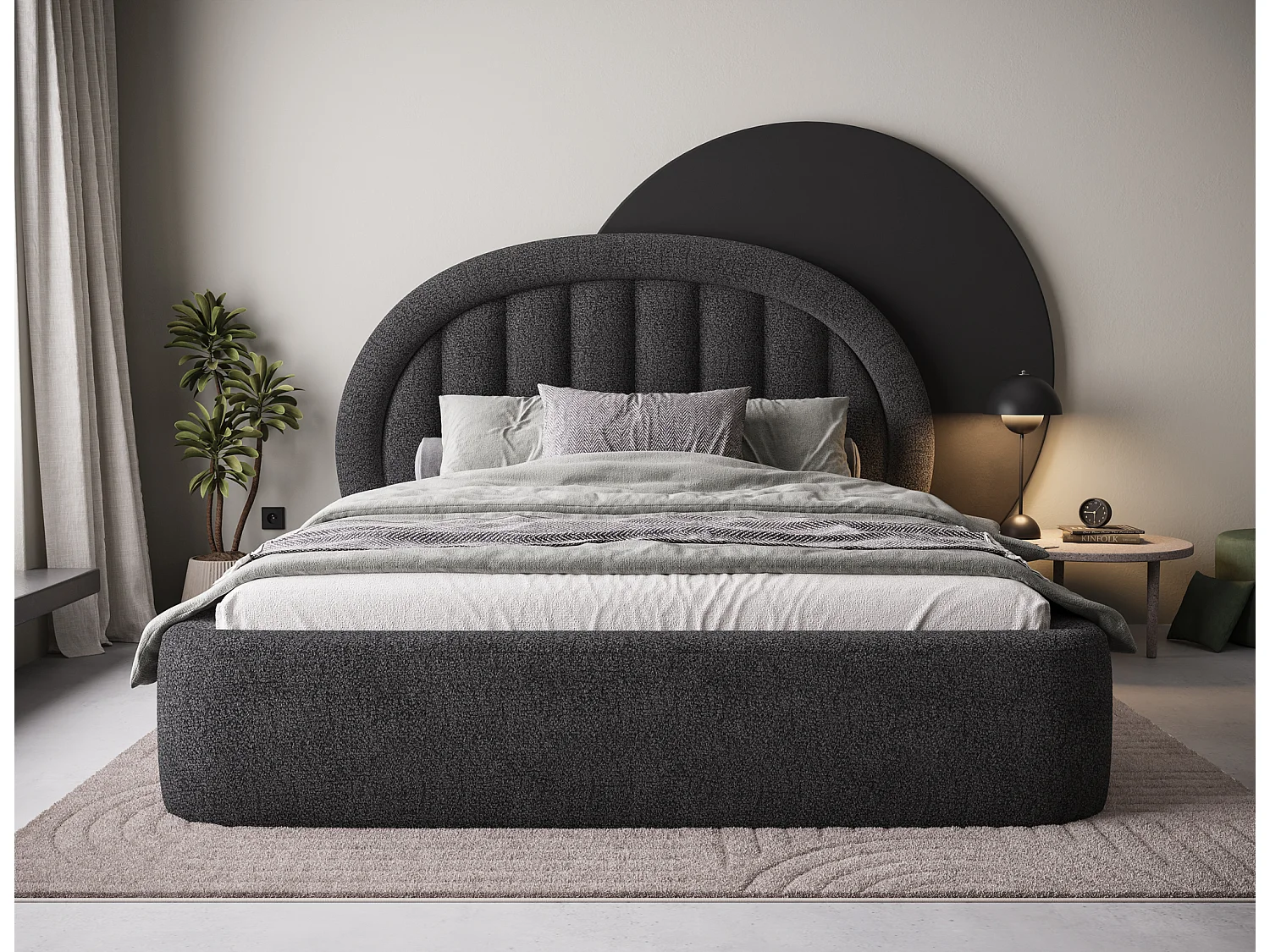 Letto Pella/180x200/rete a doghe/rivestimento in tessuto/Nero