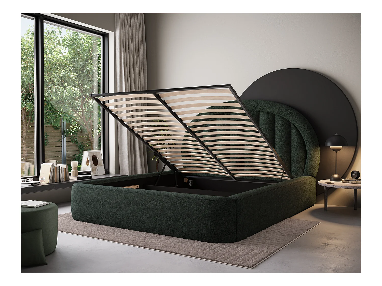 Lit Pella/180x200/sommier à lattes/revêtement tissu/Vert