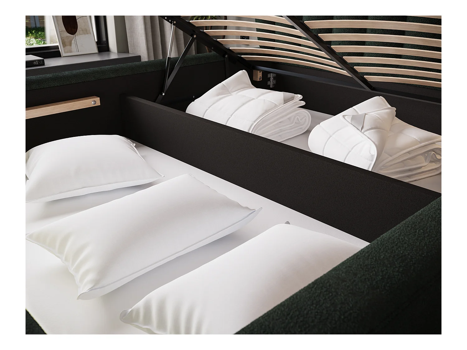 Lit Pella/180x200/sommier à lattes/revêtement tissu/Vert