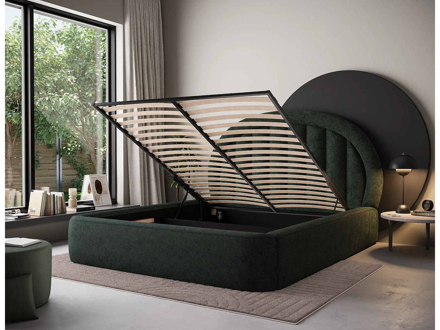 Letto Pella/180x200/rete a doghe/rivestimento in tessuto/Verde