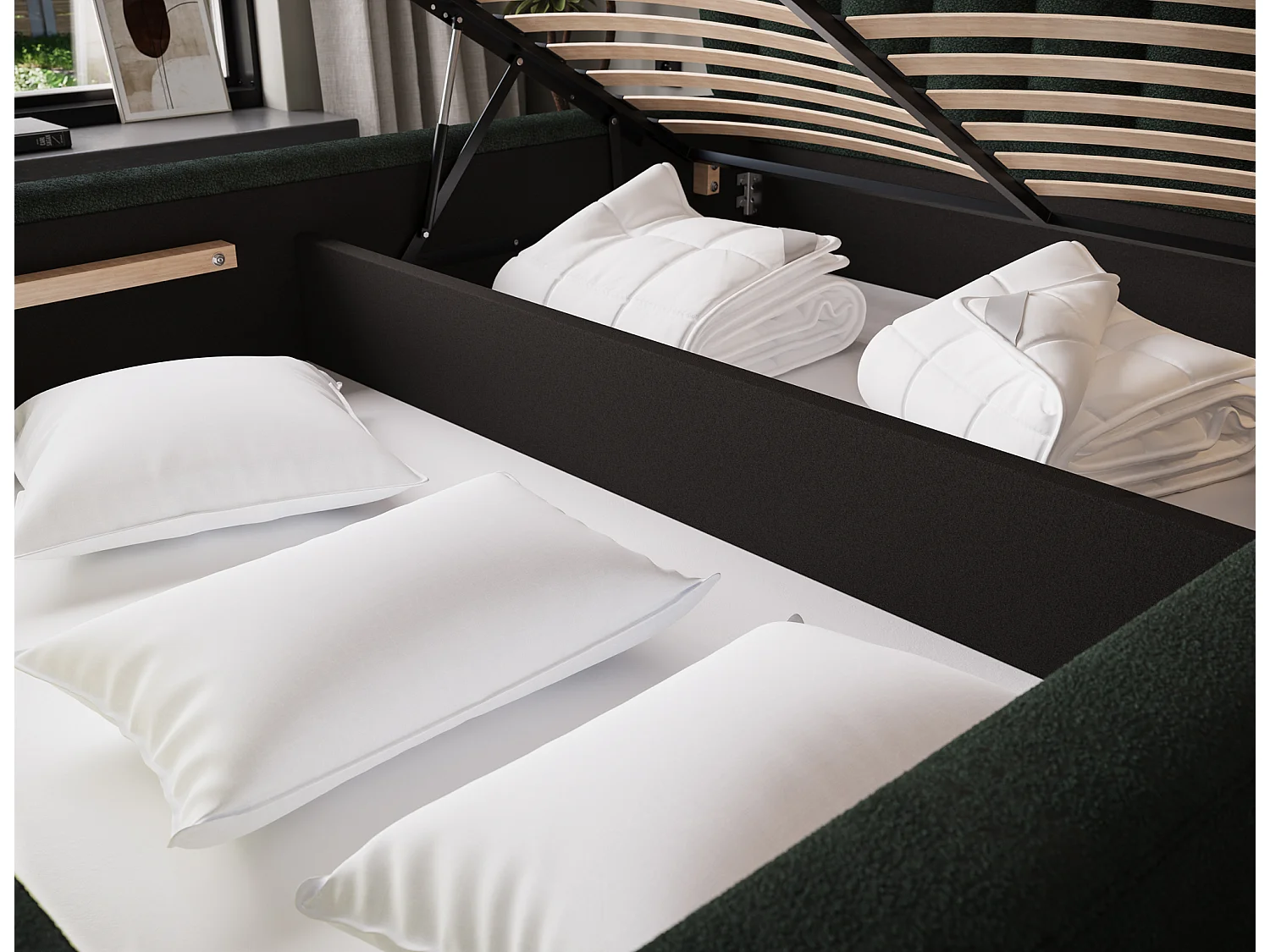 Letto Pella/180x200/rete a doghe/rivestimento in tessuto/Verde