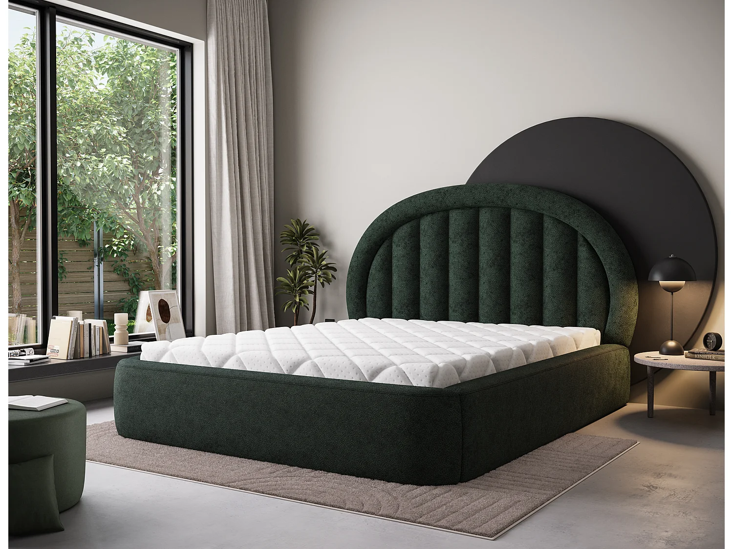 Letto Pella/180x200/rete a doghe/rivestimento in tessuto/Verde