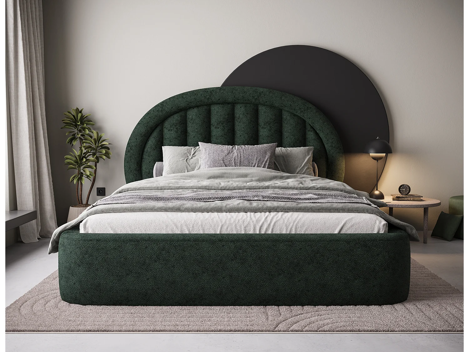 Letto Pella/180x200/rete a doghe/rivestimento in tessuto/Verde