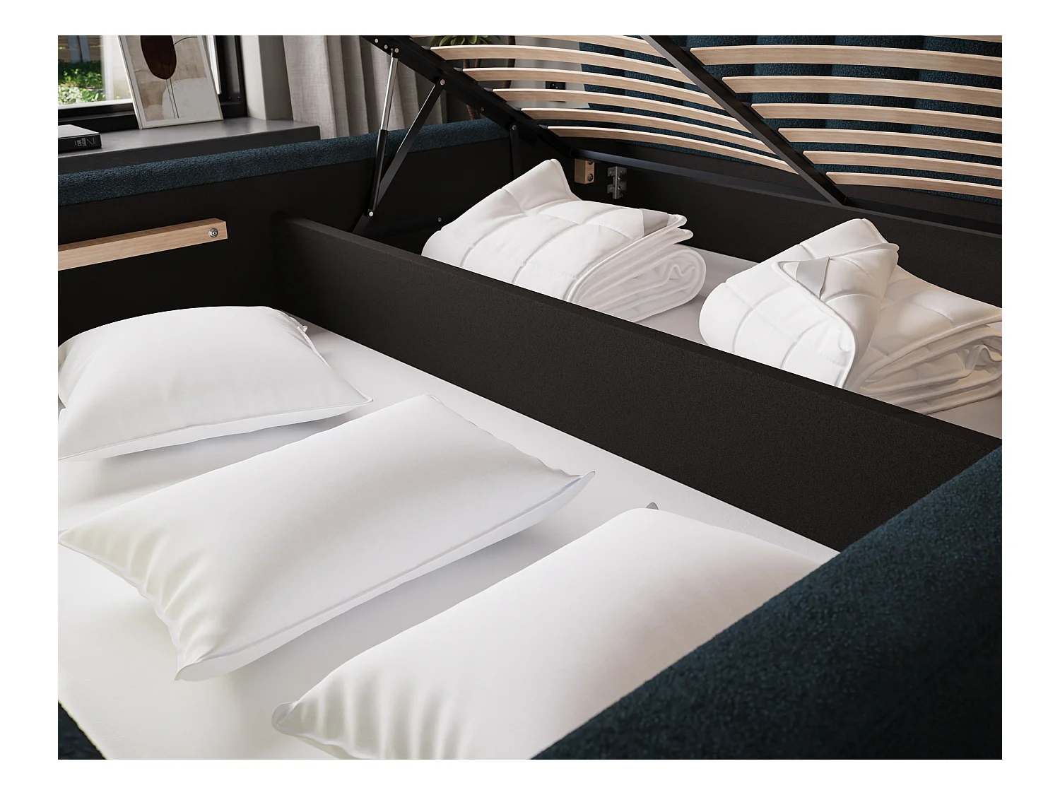 Letto Pella/160x200/rete a doghe/rivestimento in tessuto/Blu