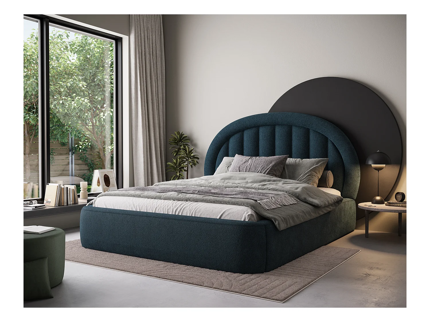 Letto Pella/160x200/rete a doghe/rivestimento in tessuto/Blu