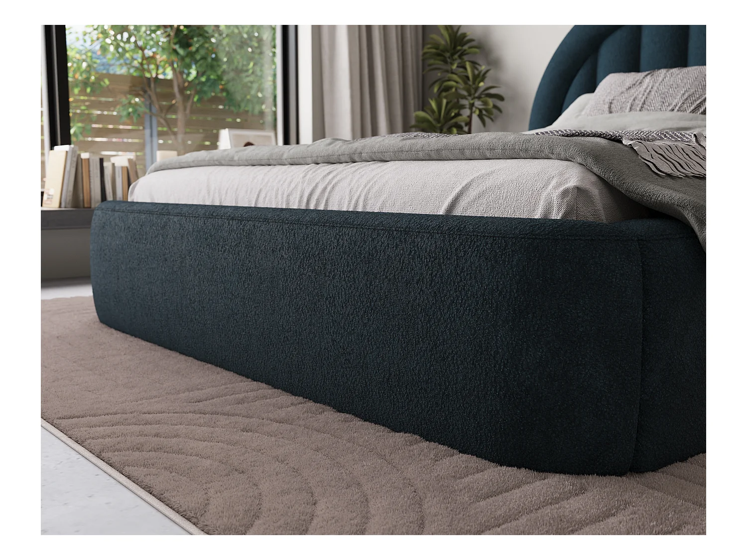 Letto Pella/180x200/rete a doghe/rivestimento in tessuto/Blu