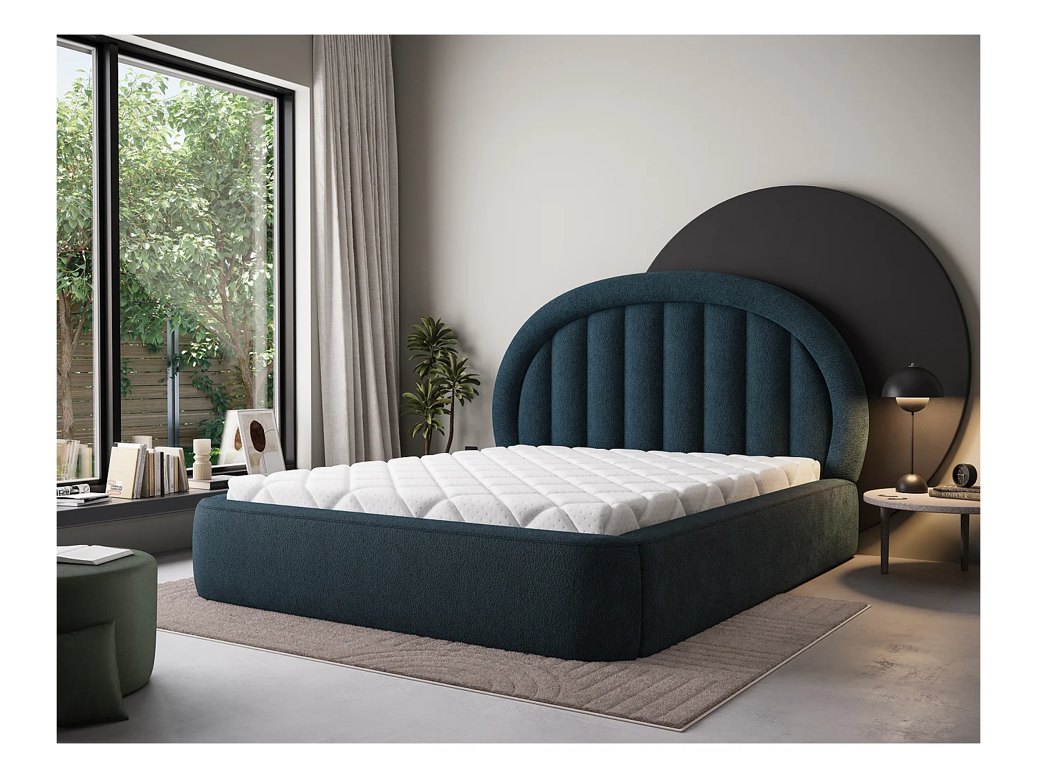 Letto Pella/180x200/rete a doghe/rivestimento in tessuto/Blu