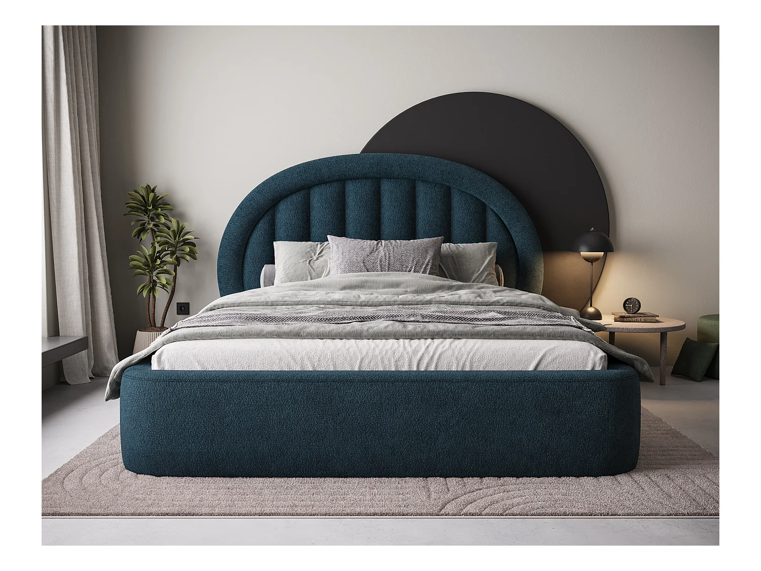 Letto Pella/180x200/rete a doghe/rivestimento in tessuto/Blu