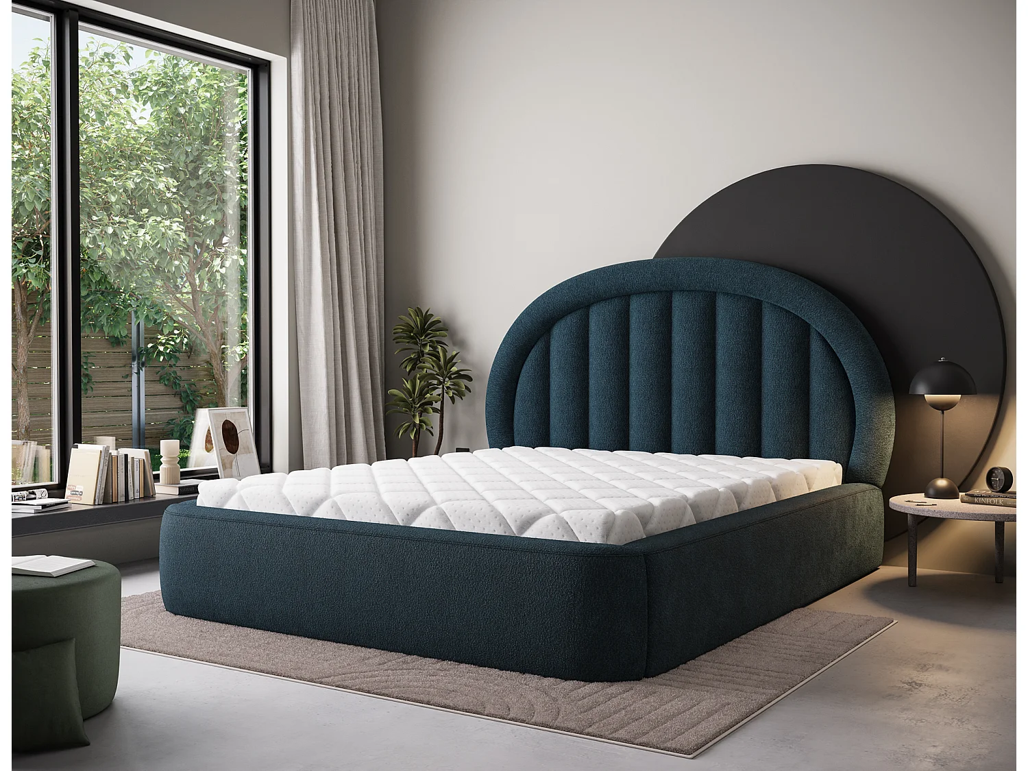 Letto Pella/180x200/rete a doghe/rivestimento in tessuto/Blu