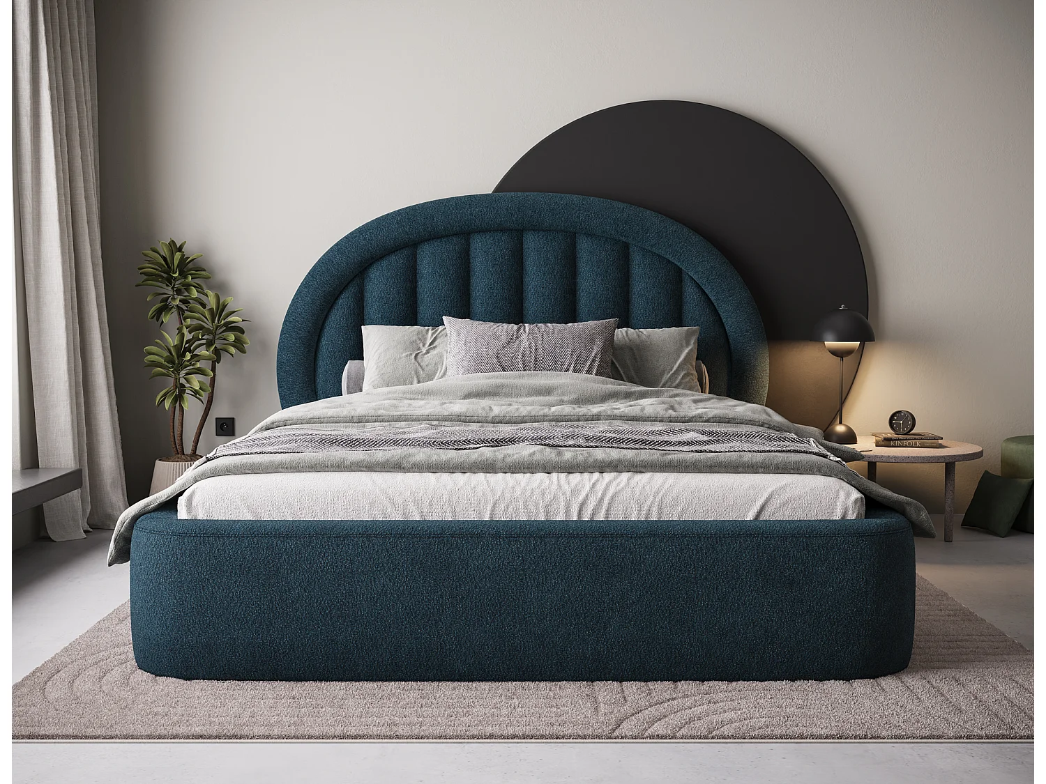 Letto Pella/180x200/rete a doghe/rivestimento in tessuto/Blu