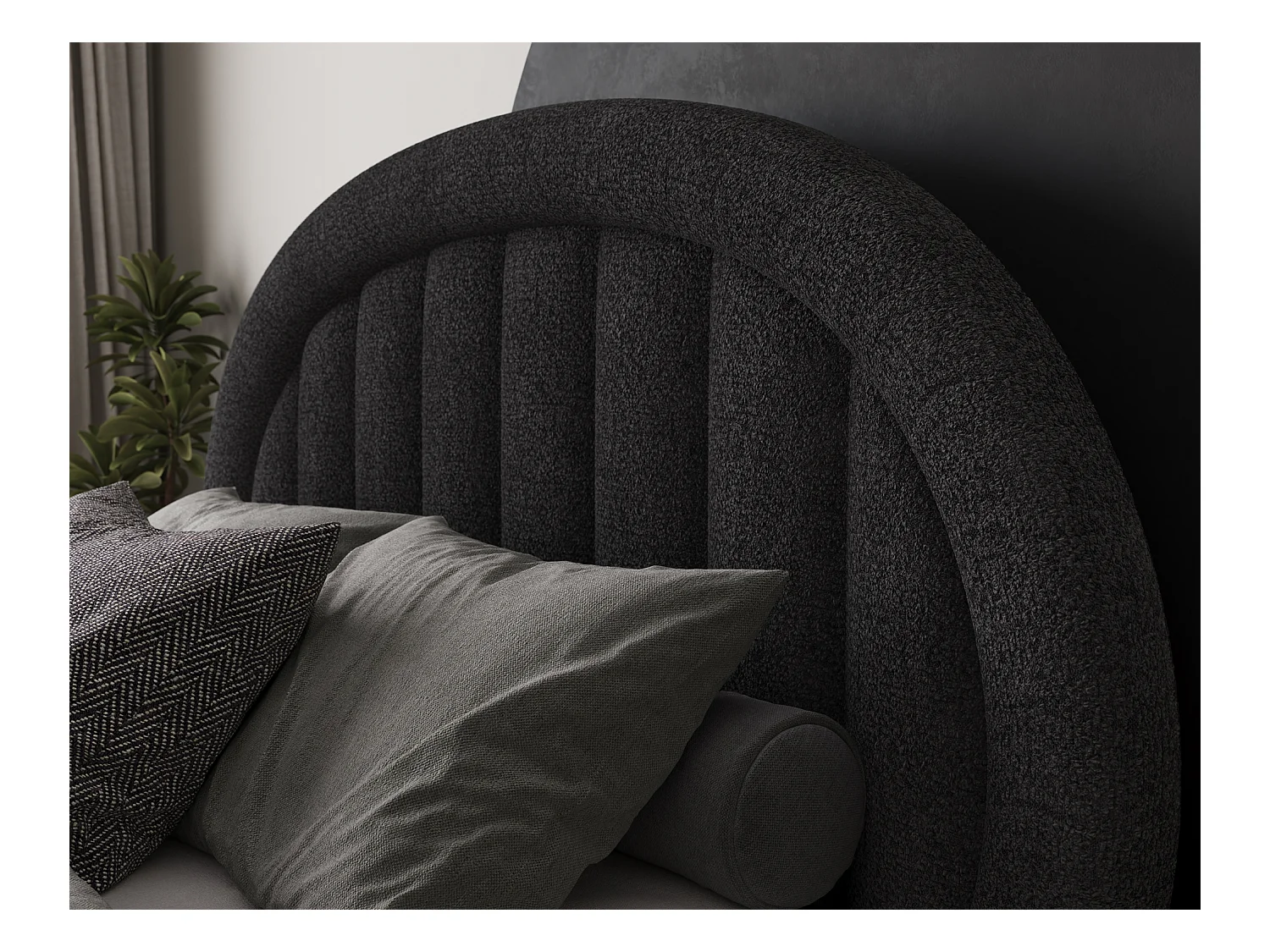 Letto Pella/140x200/rete a doghe/rivestimento in tessuto/Nero