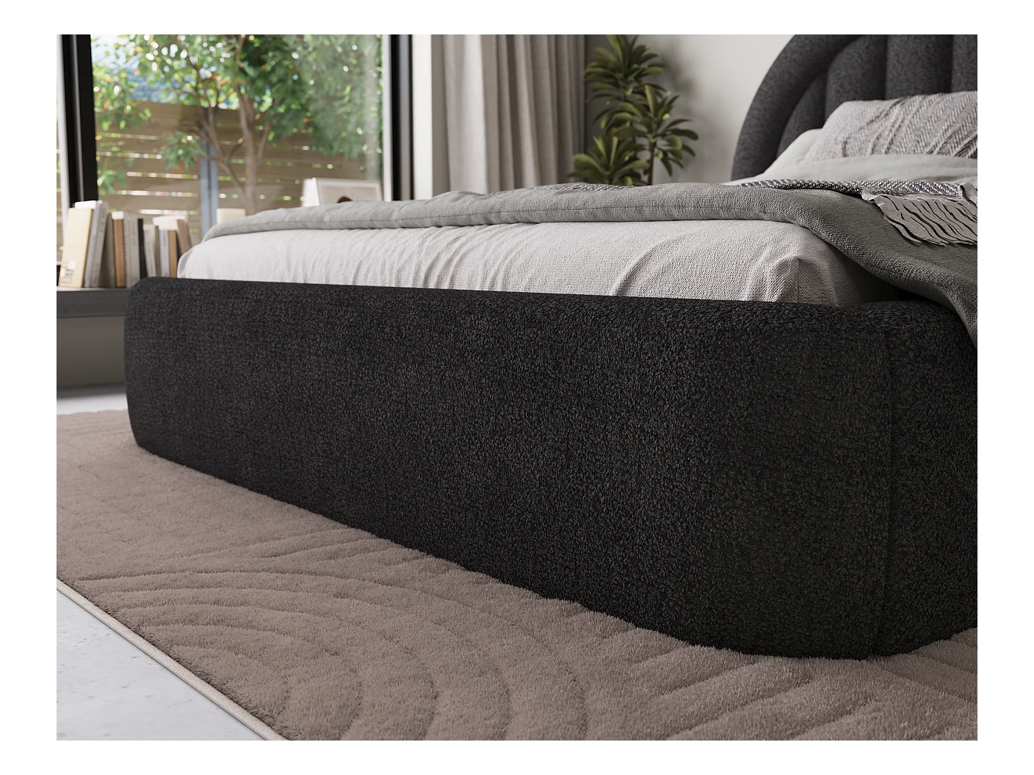 Letto Pella/140x200/rete a doghe/rivestimento in tessuto/Nero