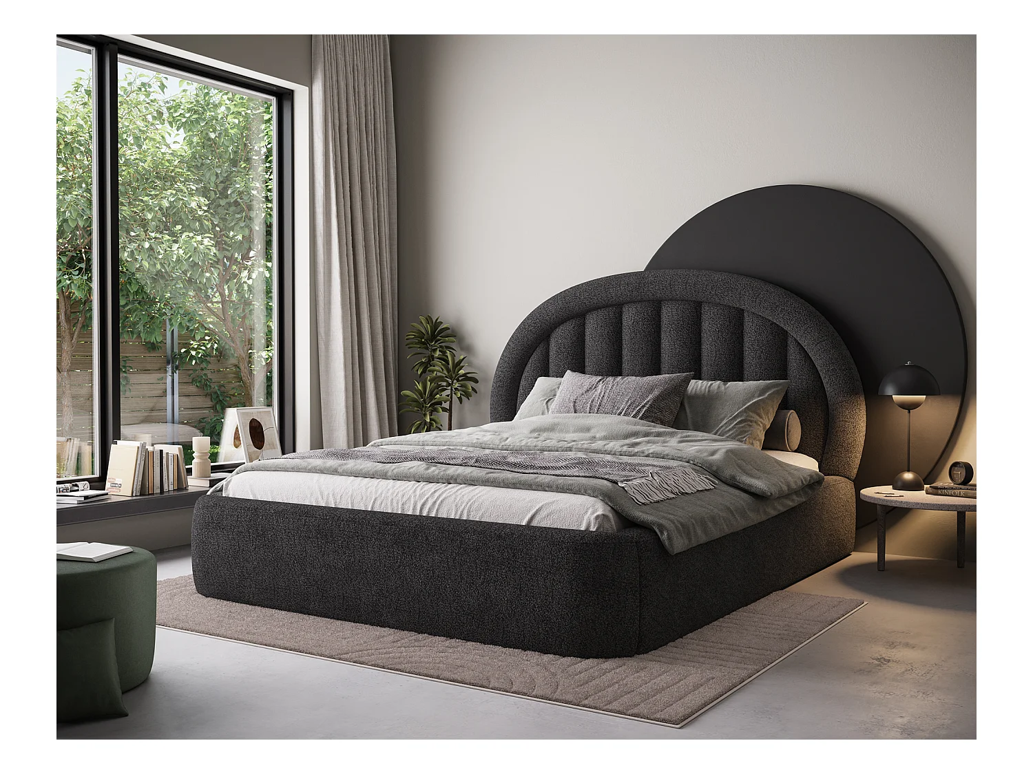 Letto Pella/140x200/rete a doghe/rivestimento in tessuto/Nero