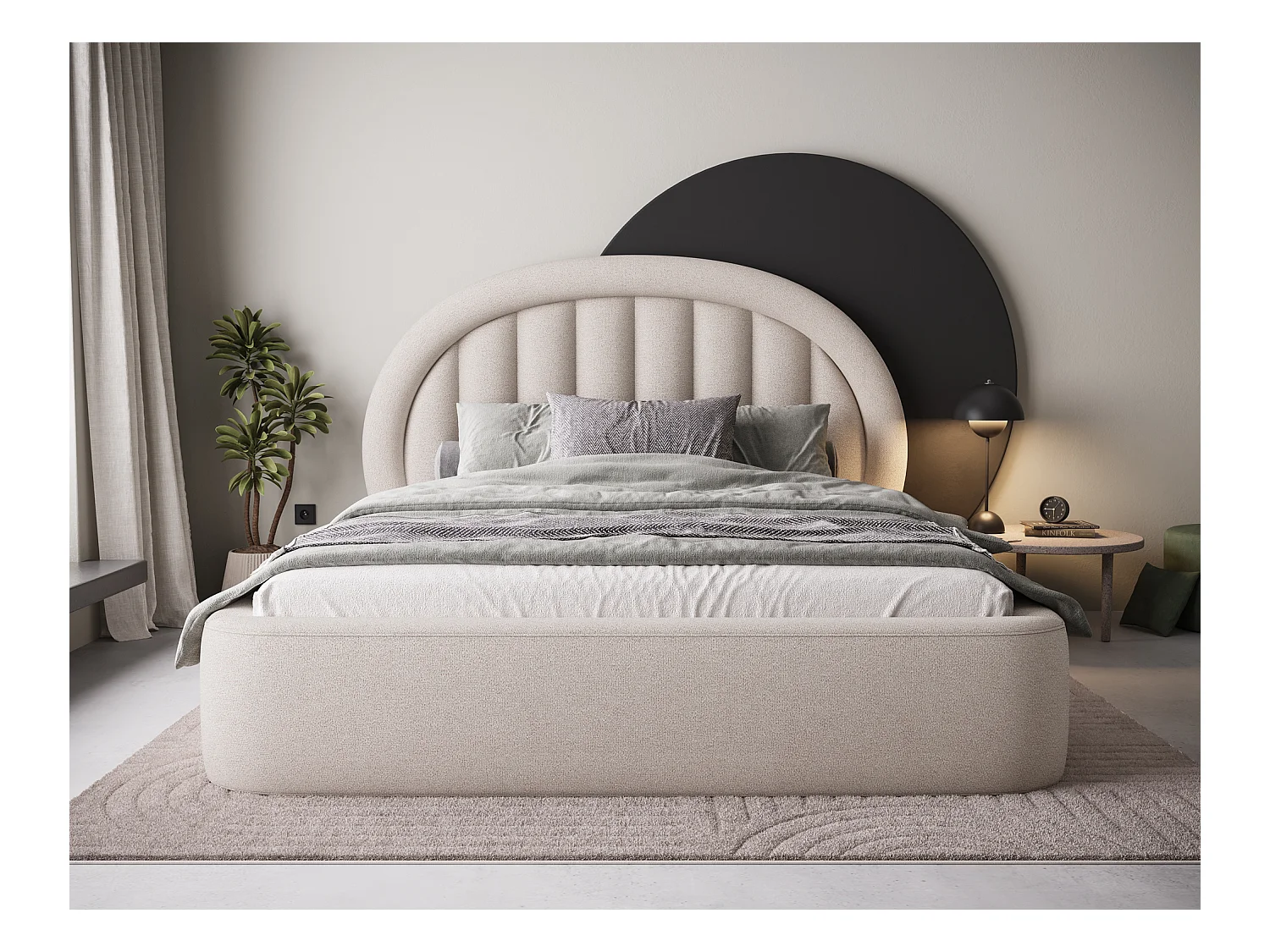 Letto Pella/180x200/rete a doghe/rivestimento in tessuto/Beige