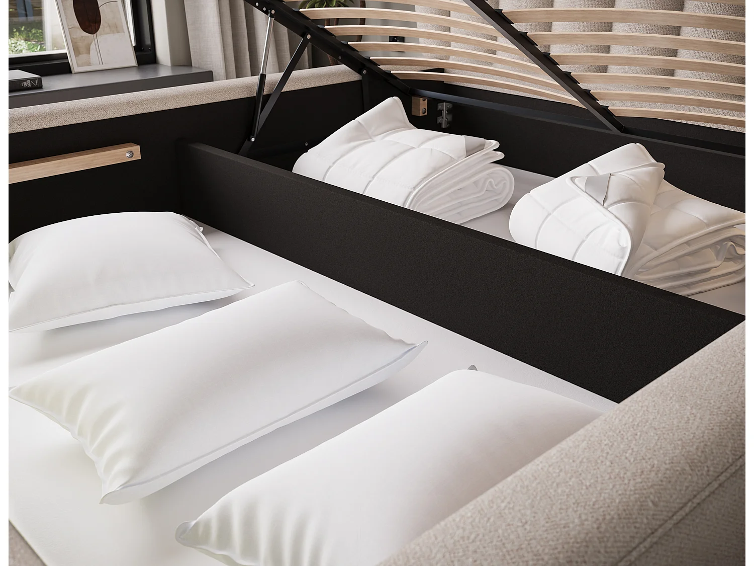 Letto Pella/180x200/rete a doghe/rivestimento in tessuto/Beige