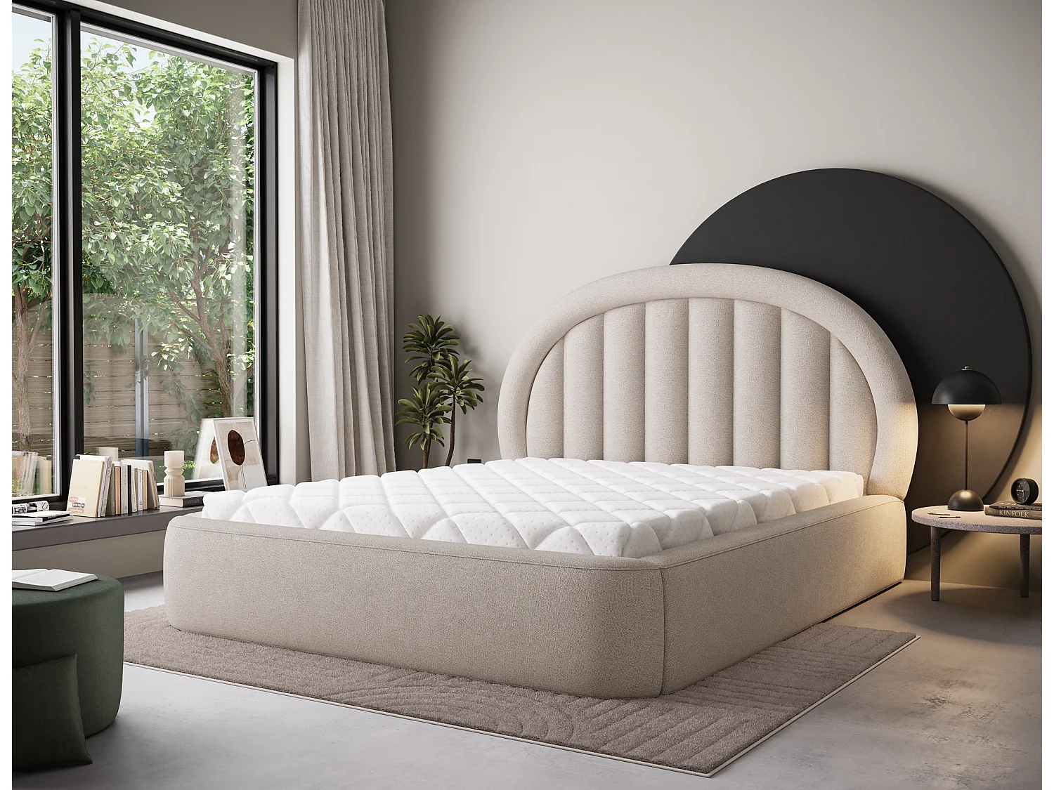 Letto Pella/180x200/rete a doghe/rivestimento in tessuto/Beige