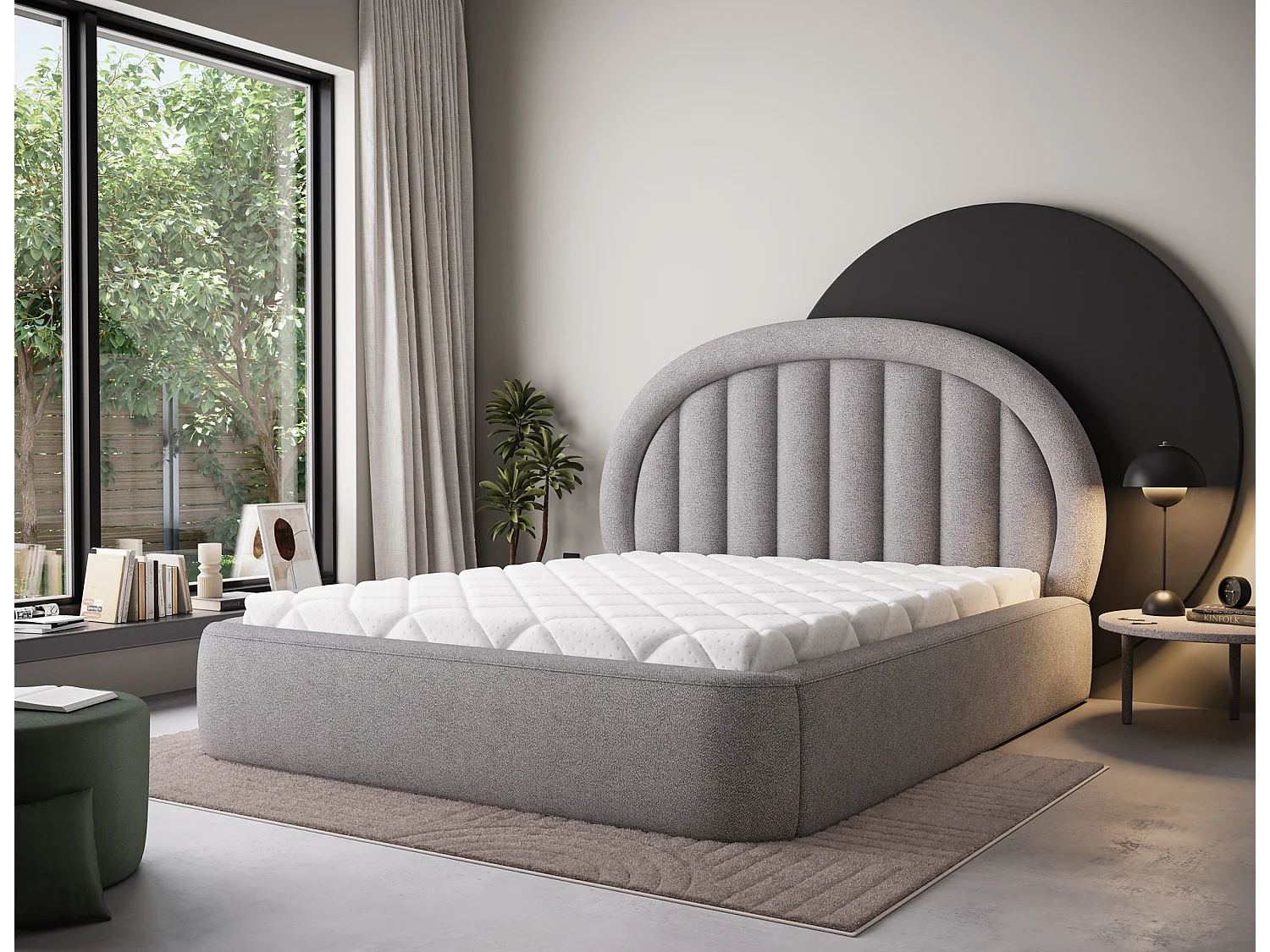 Letto Pella/180x200/rete a doghe/rivestimento in tessuto/Grigio