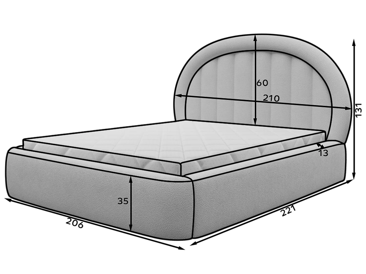 Bett Pella/180x200/Lattenrost/Stoffbezug/Grau