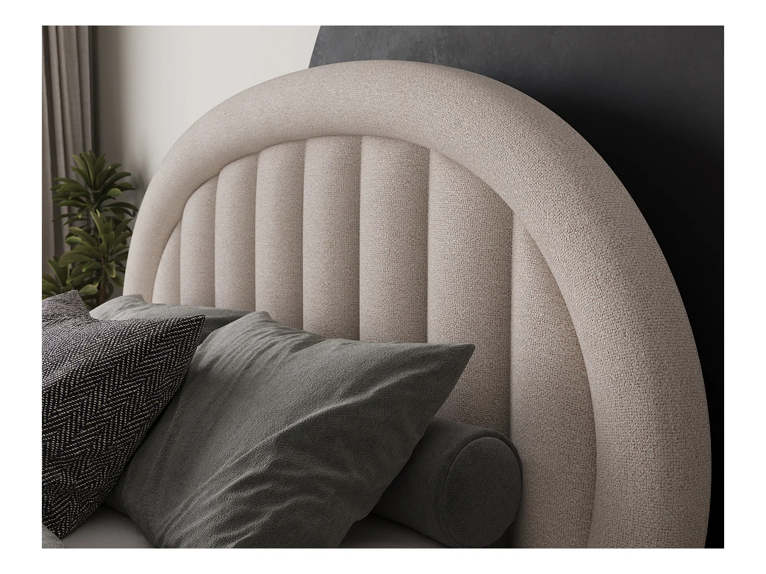 Letto Pella/160x200/rete a doghe/rivestimento in tessuto/Beige