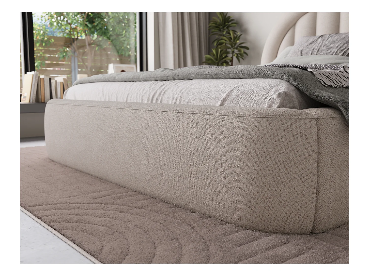 Letto Pella/160x200/rete a doghe/rivestimento in tessuto/Beige