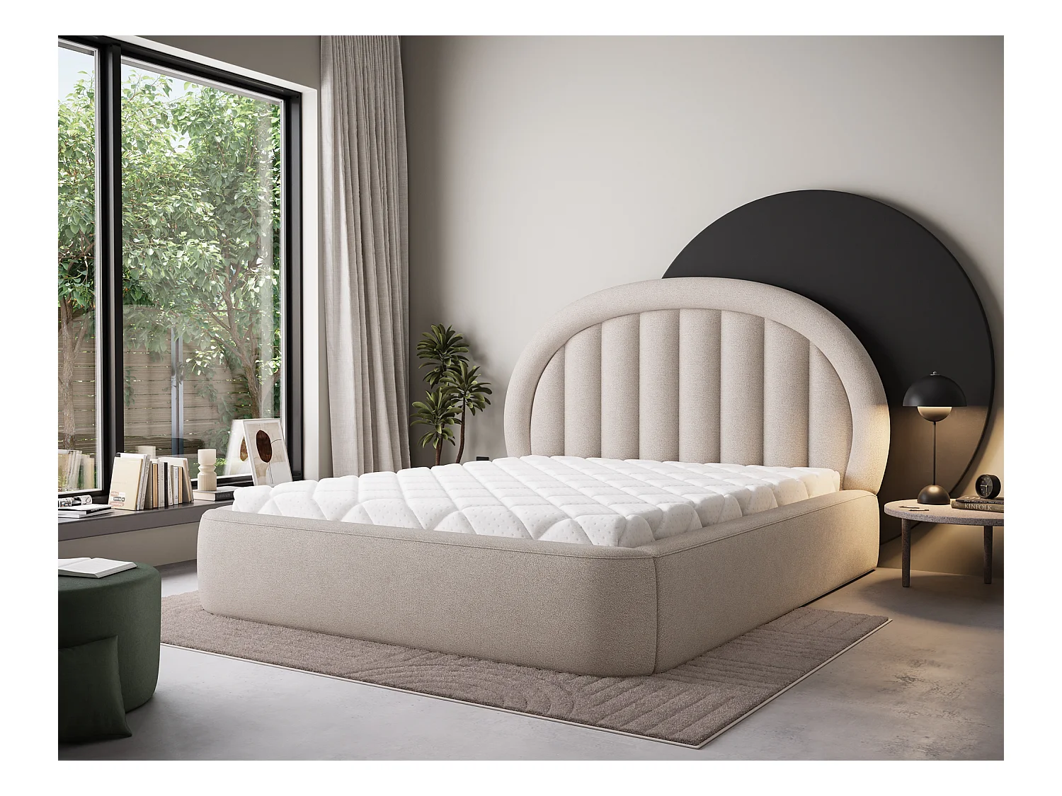 Letto Pella/160x200/rete a doghe/rivestimento in tessuto/Beige