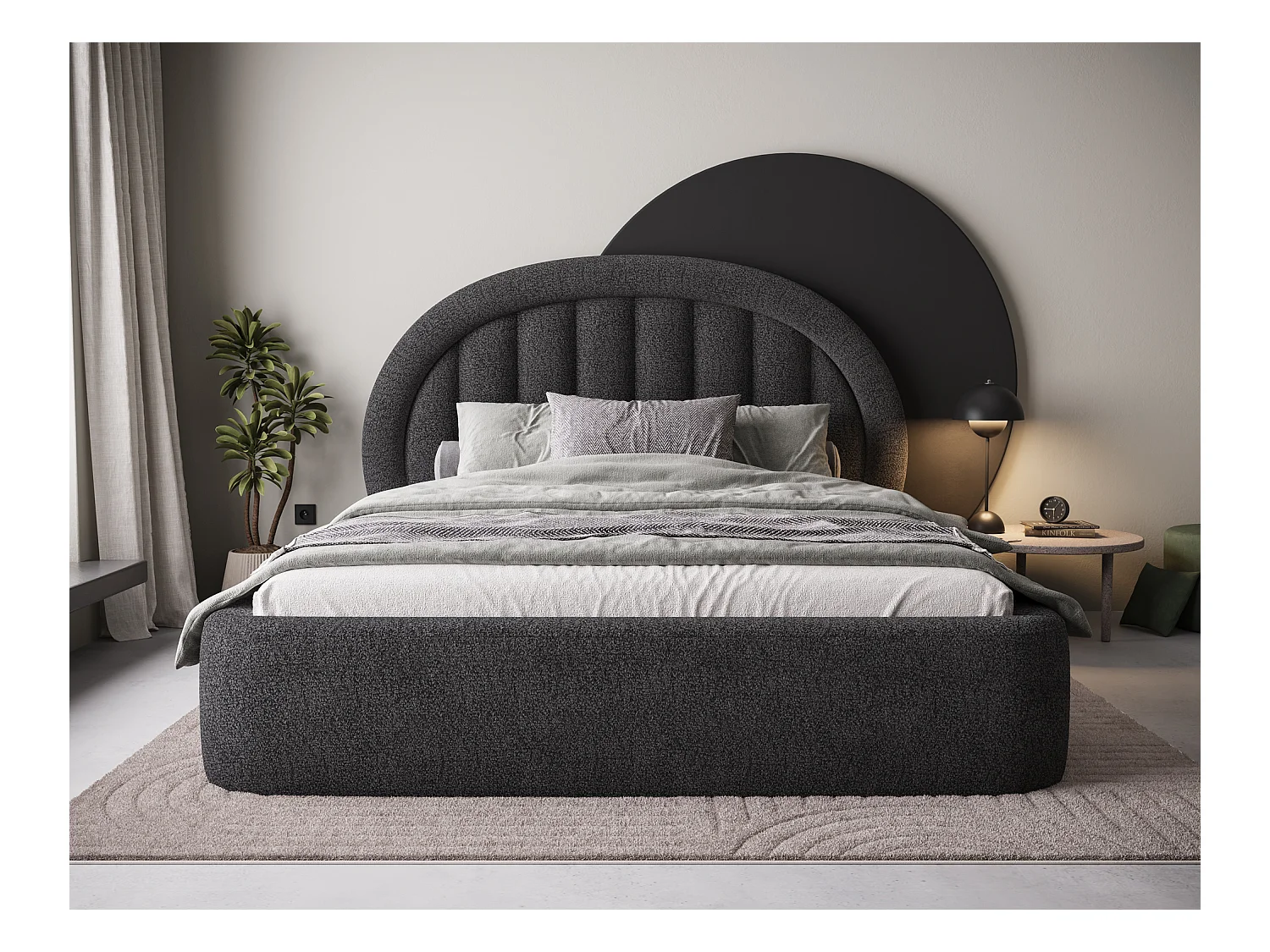 Letto Pella/160x200/rete a doghe/rivestimento in tessuto/Nero