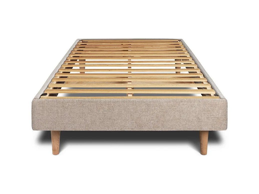 Lit 90x190cm avec tête de lit capitonnée tissu et sommier kit beige brun - Hauteur totale : 29cm