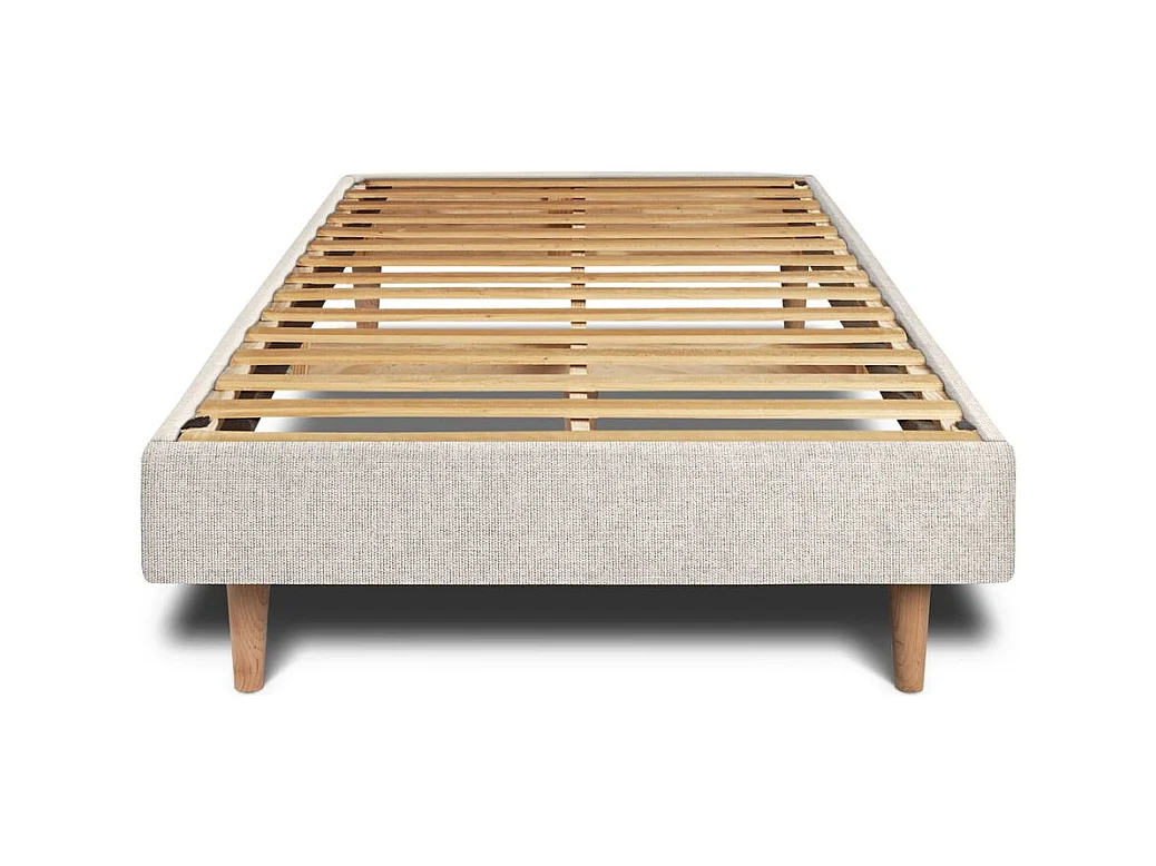 Lit 90x190cm avec tête de lit capitonnée tissu et sommier kit Beige clair - Hauteur totale : 29cm