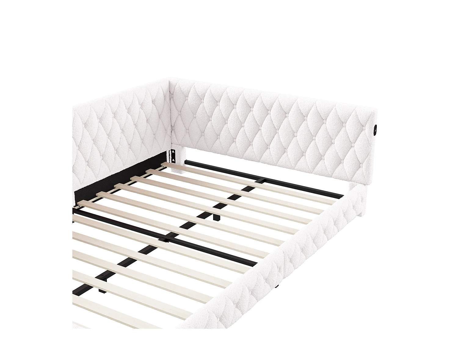 Ausziehbett 140x200 cm - Teddysamt, Schlafsofa mit LED-Beleuchtung und USB-Ladefunktion, - Beige