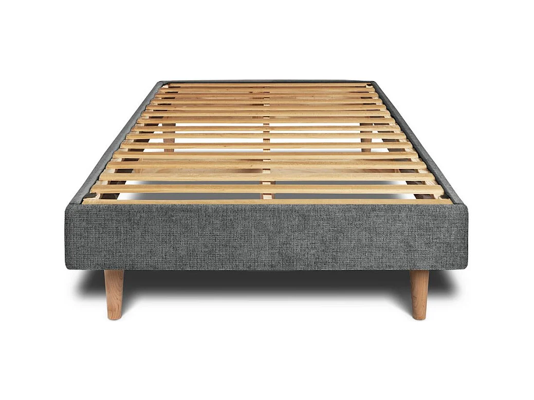 Lit 90x190cm avec tête de lit capitonnée tissu et sommier kit gris anthracite - Hauteur totale : 29cm