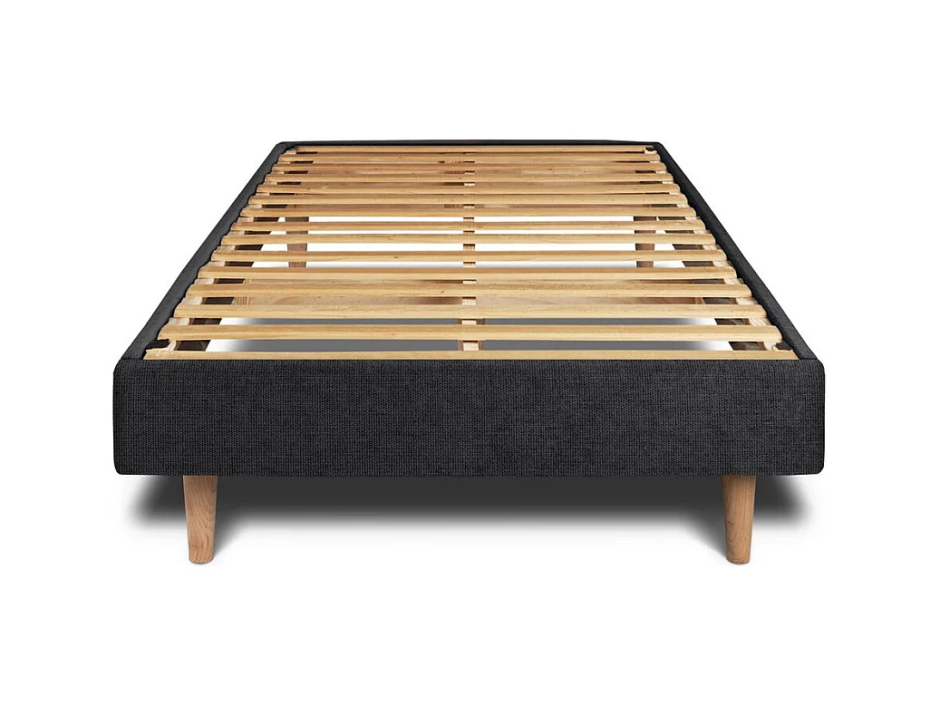 Lit 90x190cm avec tête de lit capitonnée tissu et sommier kit Noir - Hauteur totale : 29cm