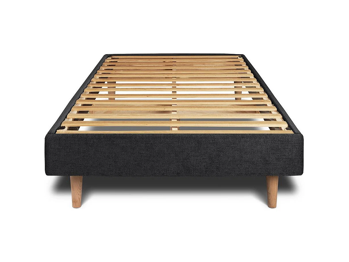 Lit 90x190cm avec tête de lit capitonnée tissu et sommier kit Noir - Hauteur totale : 29cm