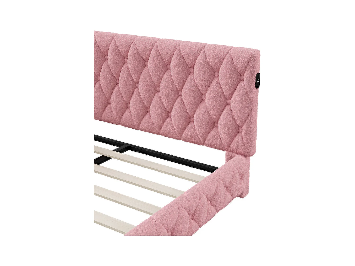 Ausziehbett 140x200 cm - Teddysamt, Schlafsofa mit LED-Beleuchtung und USB-Ladefunktion, - PINK