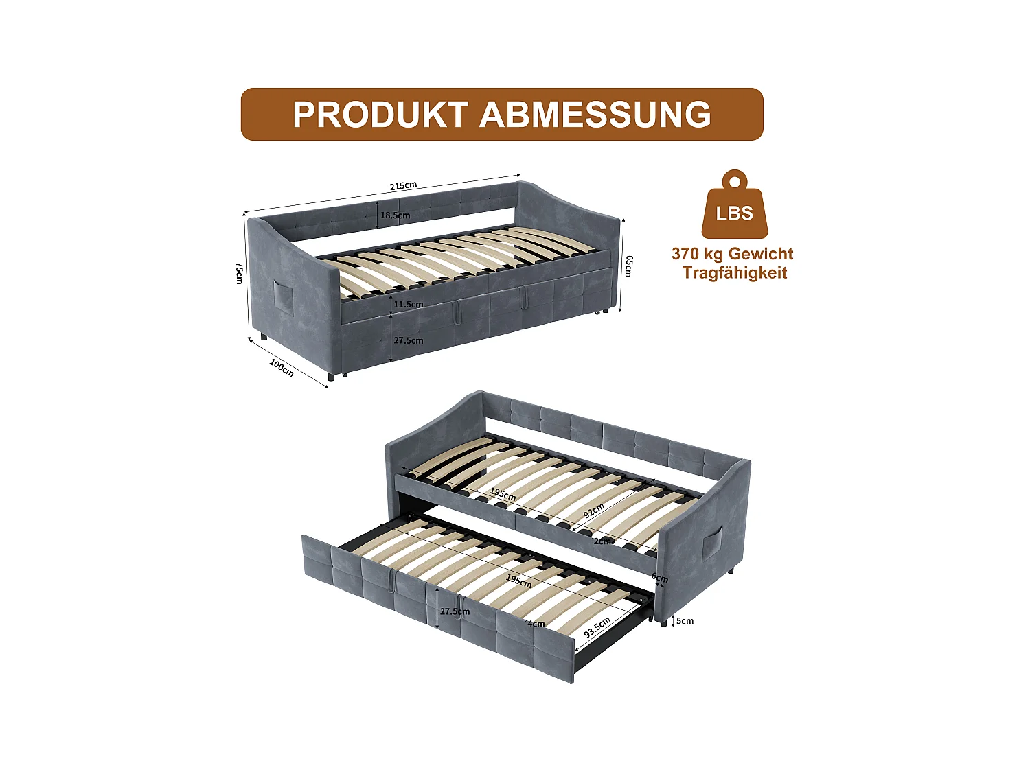 Canapé-lit extensible en velours gris 90x200 cm, convertible 180x200 cm avec mécanisme hydraulique, structure bois et métal, poche latérale pratique