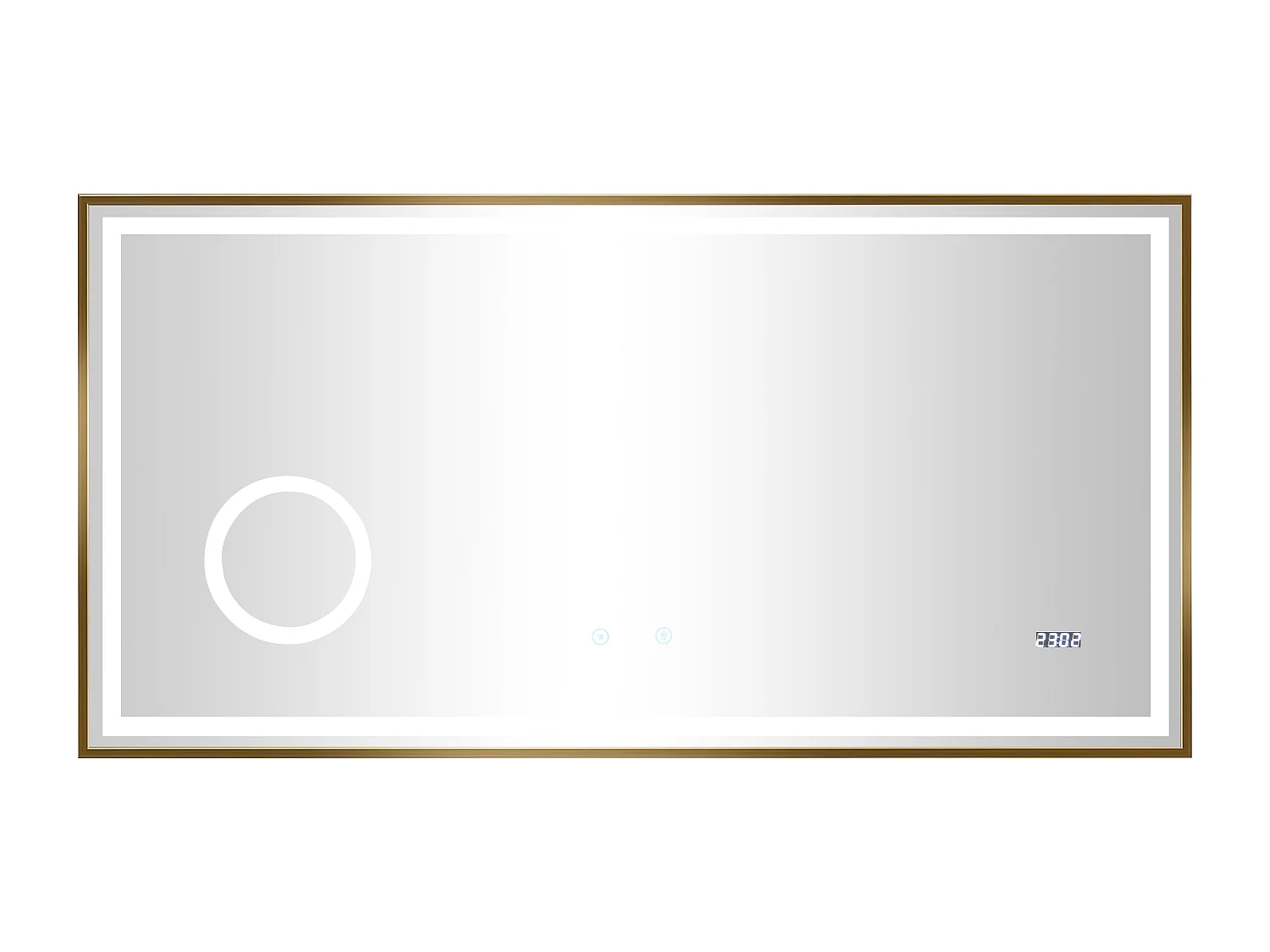 Miroir de salle de bain rectangulaire lumineux avec horloge digitale - Doré - 120 x 60 cm - AITANA