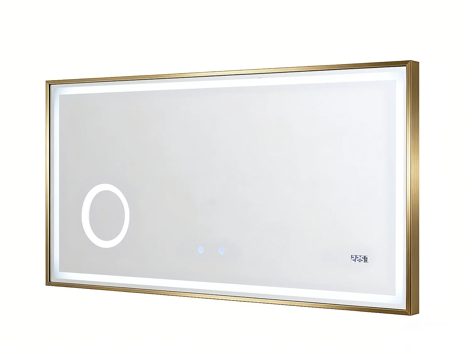 Miroir de salle de bain rectangulaire lumineux avec horloge digitale - Doré - 120 x 60 cm - AITANA