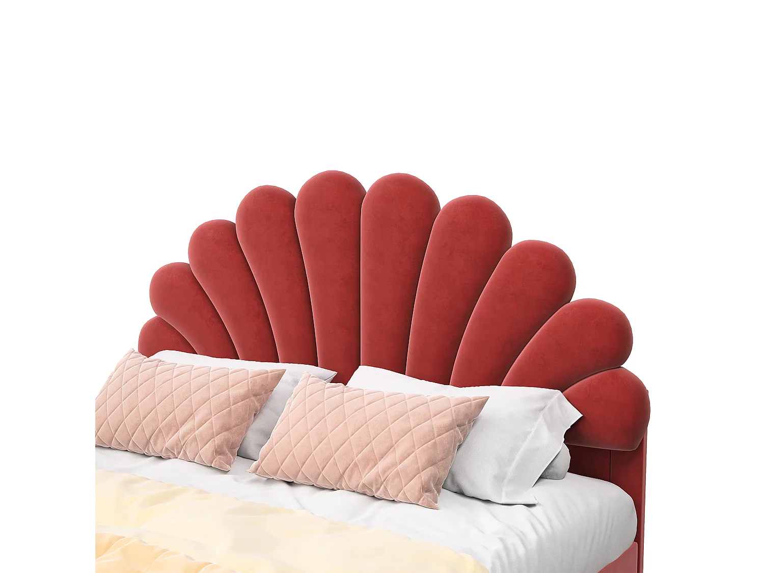 Lit double rembourré en velours - 140x200cm - tête de lit en forme de fleur - avec sommier à lattes - Rouge