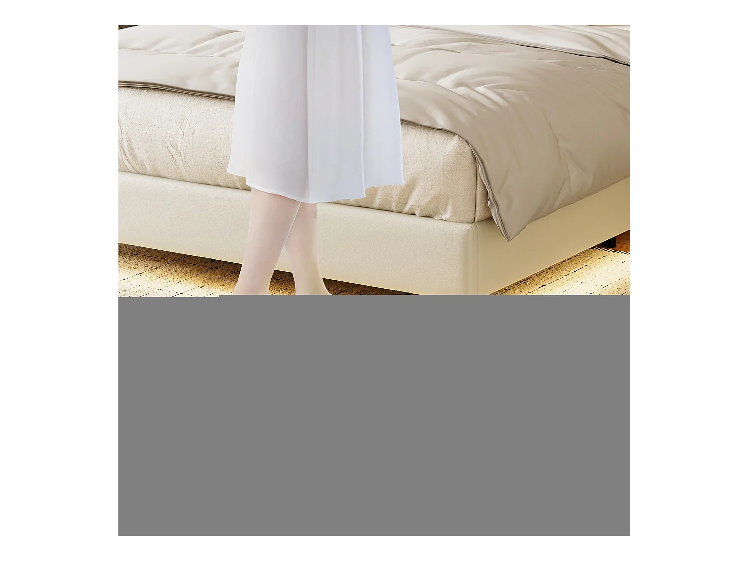 Designer-Hängebett für Doppelbett mit Stauraum, mehrfarbigen LEDs und USB-Anschlüssen – 140 x 190 cm – Weißes Kunstleder & helle Eiche