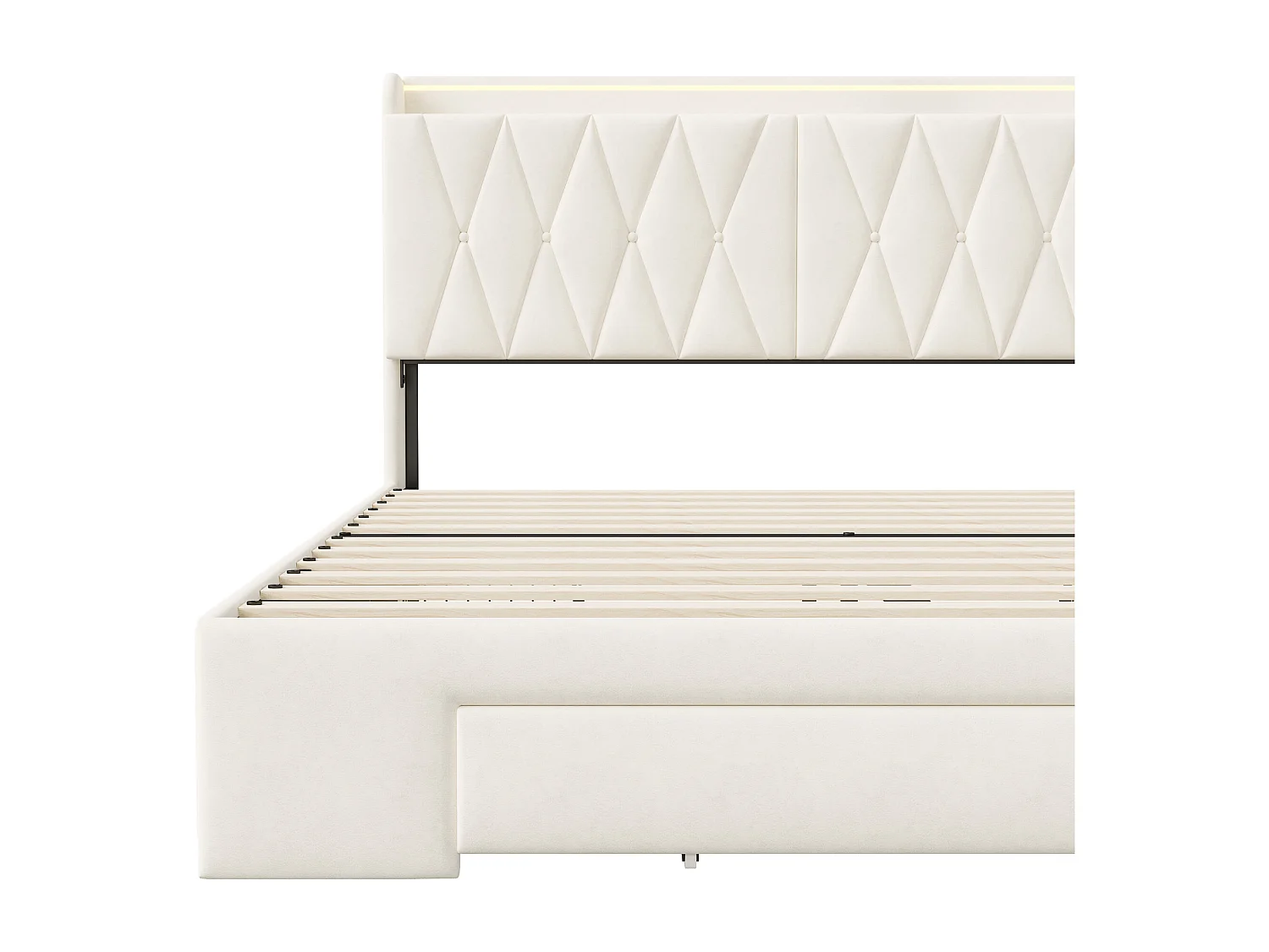 lit double 160x200 lit capitonné,chargement USB,LED réglable,velours,beige