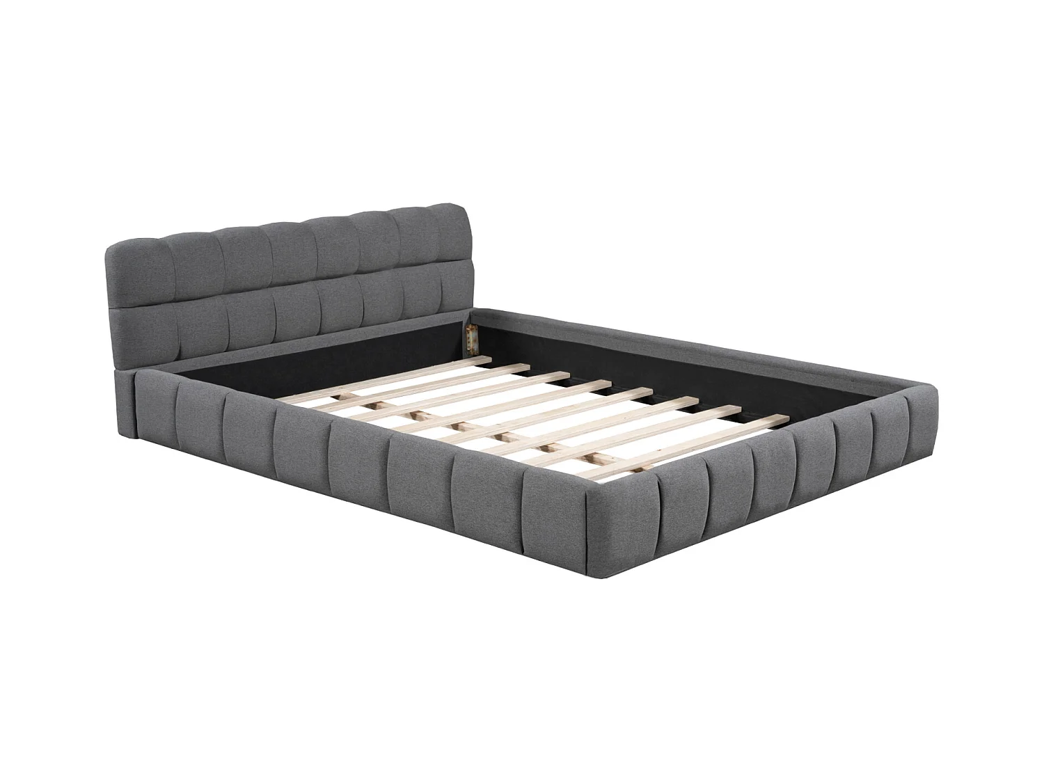 Letto per adulti 140x190cm, letto matrimoniale in lino con schienale morbido, letto piano con struttura imbottita, rete a doghe, testiera, grigio