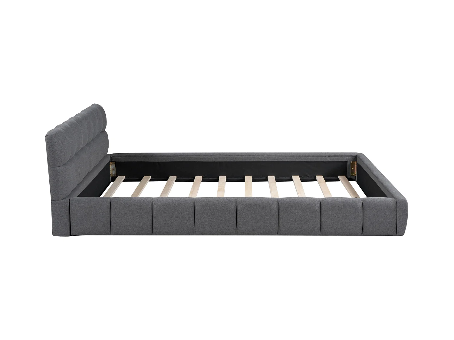 Letto per adulti 140x190cm, letto matrimoniale in lino con schienale morbido, letto piano con struttura imbottita, rete a doghe, testiera, grigio