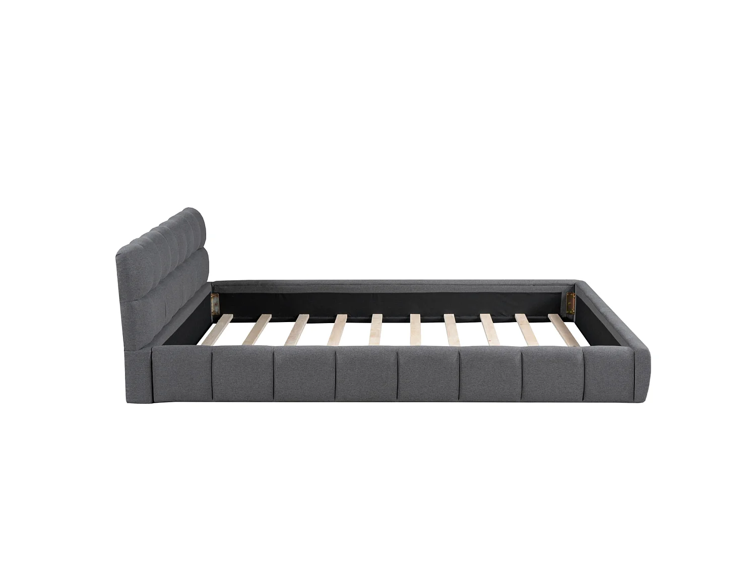 Letto per adulti 140x190cm, letto matrimoniale in lino con schienale morbido, letto piano con struttura imbottita, rete a doghe, testiera, grigio
