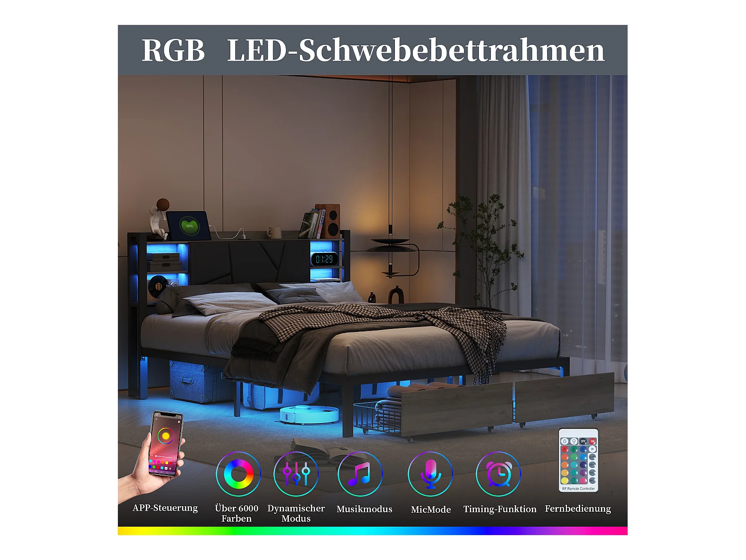 IJzeren houten bed 140*200 hoofdeinde bed met lamp met tweepersoonsbed eindladen oplader