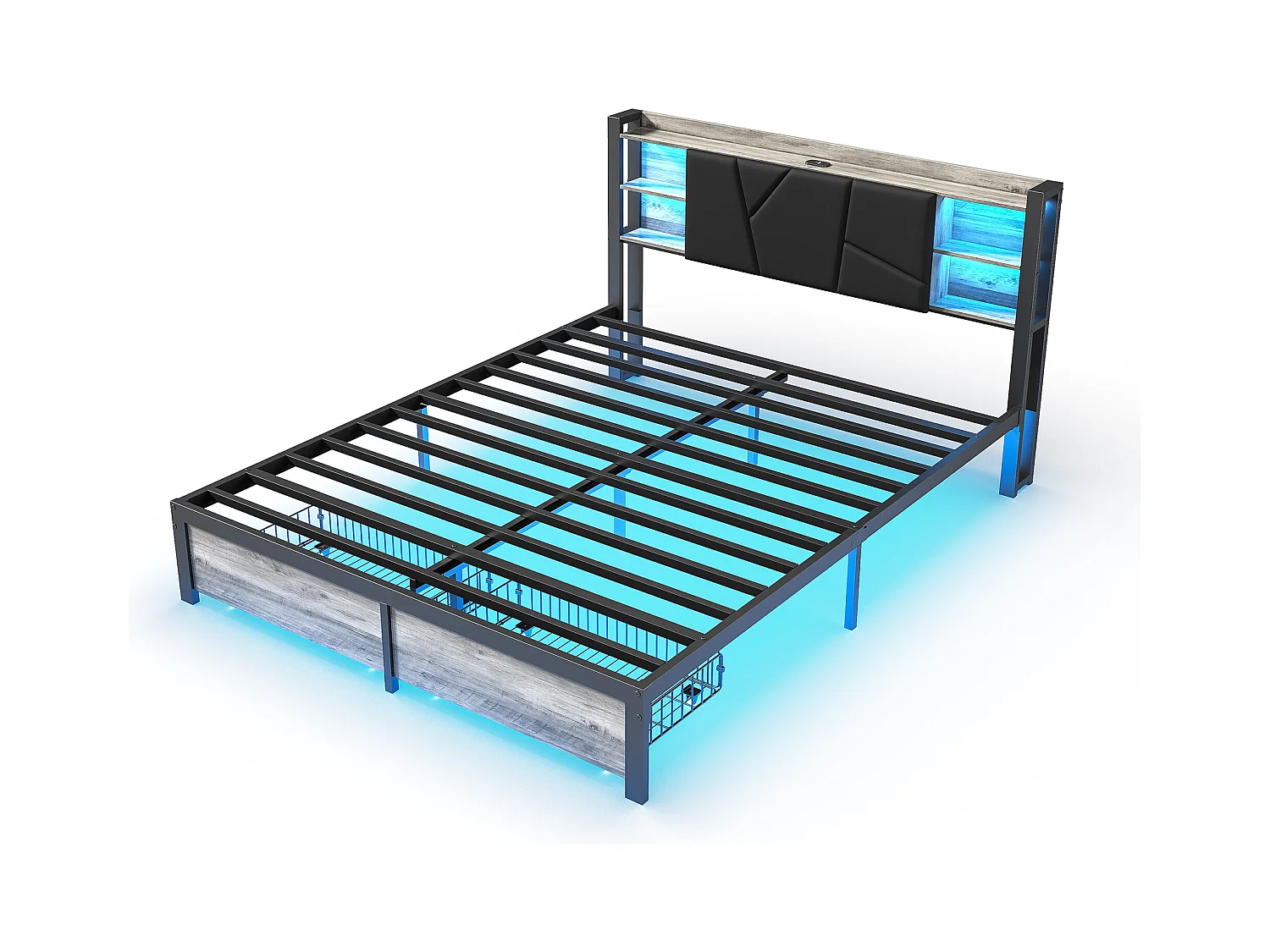 IJzeren houten bed 140*200 hoofdeinde bed met lamp met tweepersoonsbed eindladen oplader