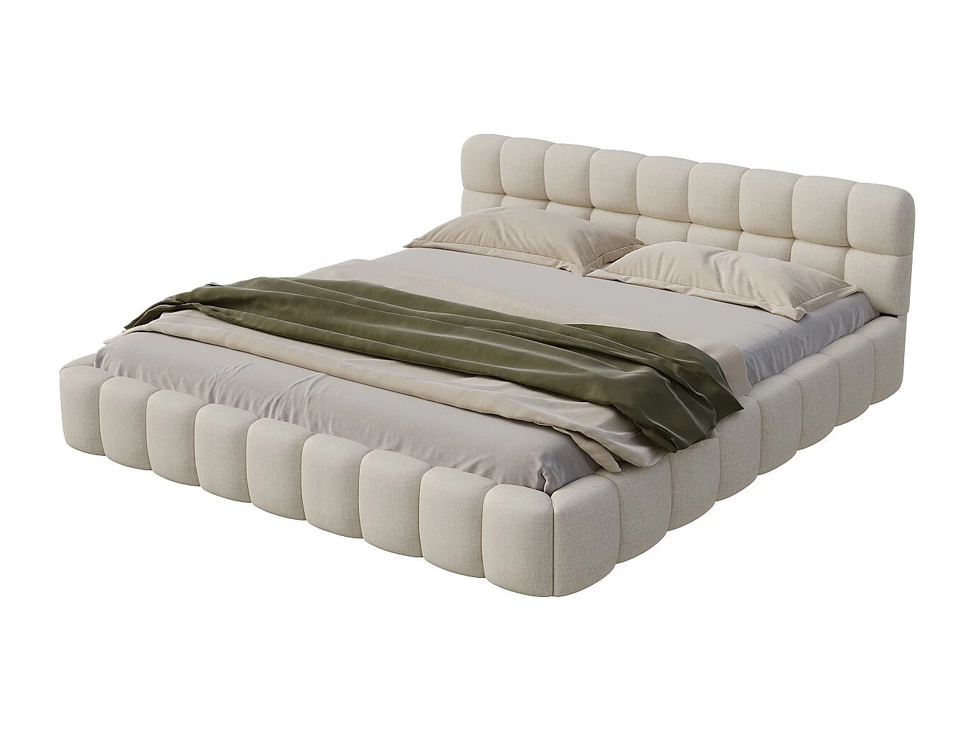 Letto per adulti 160x200cm, letto matrimoniale in lino con schienale morbido, letto piano con struttura imbottita, rete a doghe, testiera, beige (Prevendita)