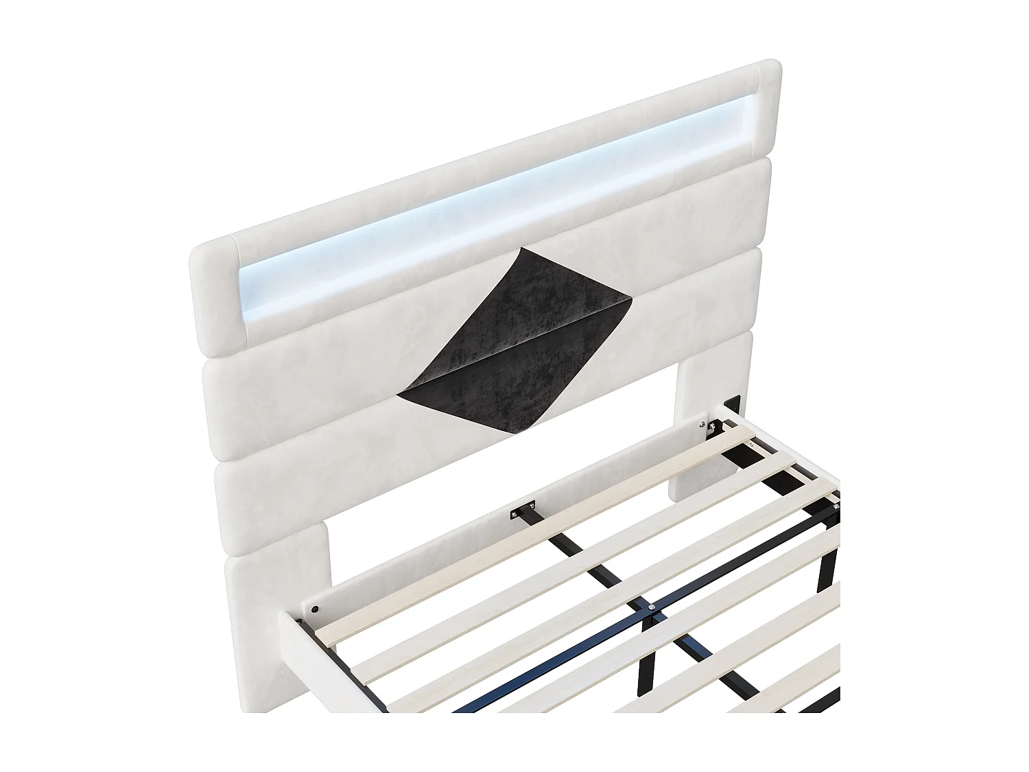 Lit 140x200 cm, Lit flottant avec tête de lit diamant,  avec  USB et éclairage LED,  - Blanc